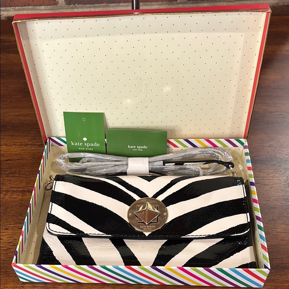 Kate Spade Black and White Patent Leather Crossbody with Zebra Pattern